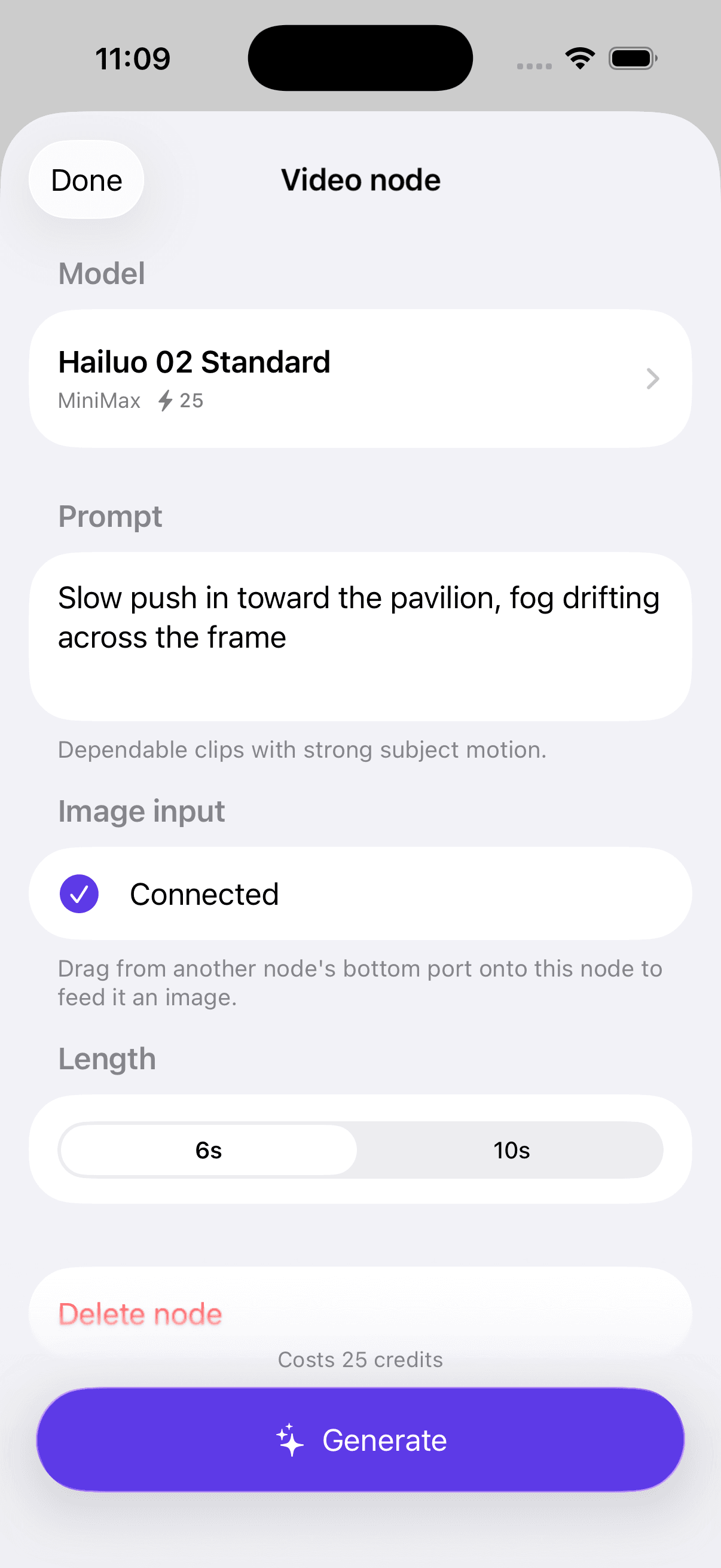 Editing a node's model and prompt